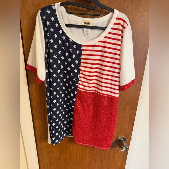 BiBi Patriotic Star and Stripe Tee - Red, White, and Blue, New Without Tags, XL - Picture 4 of 12
